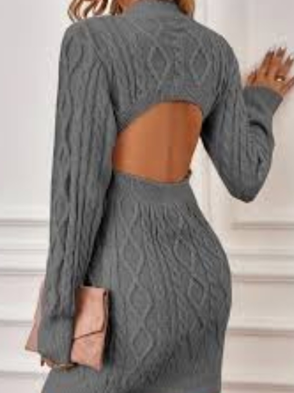 Grey Cable Knit Cutout Bodycon Dress